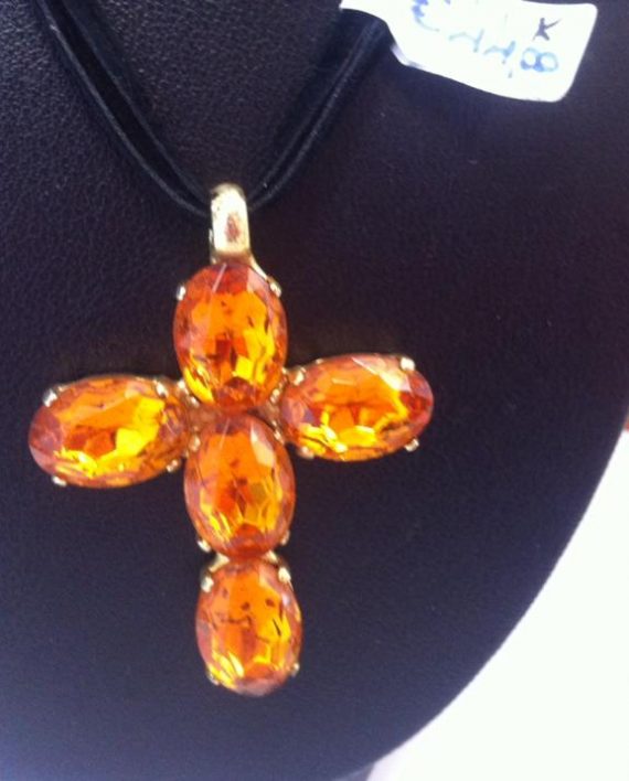 Collana con Nastro Nero con Pendente Croce in Topazio Giallo 1 karismashop