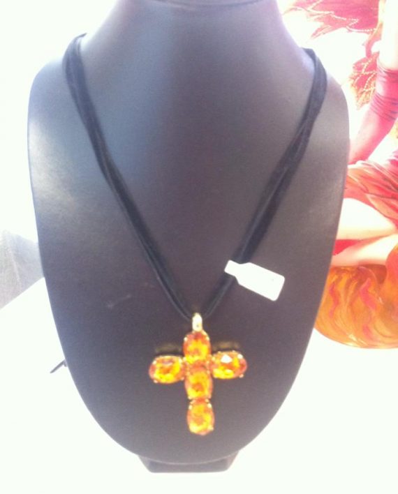 Collana con Nastro Nero con Pendente Croce in Topazio Giallo karismashop