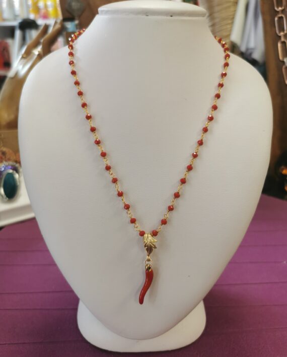 Girocollo Acciaio Dorato A Rosario con cornetto karismashop