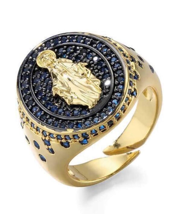 Anello Regolabile Dorato Punti Luce Blu karismashop