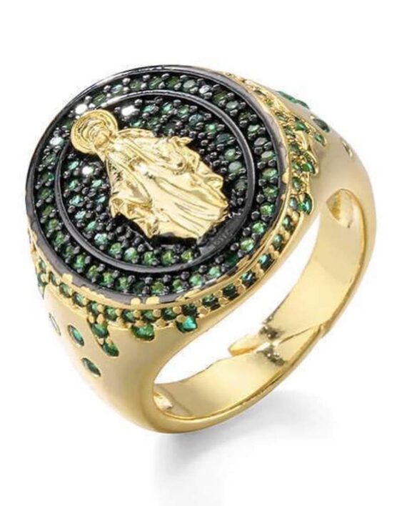 Anello Regolabile Dorato Punti Luce Verde karismashop