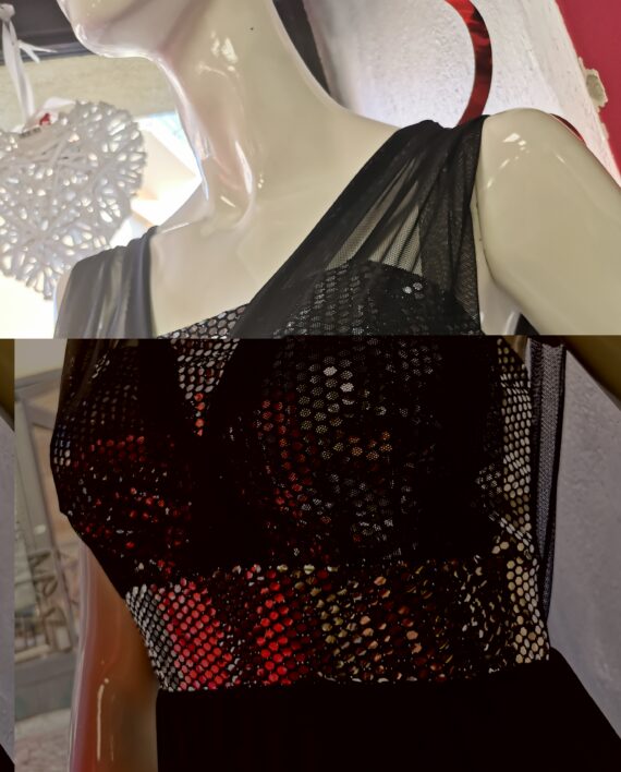 Abito Elegante Lungo Nero particolare corpetto karismashop