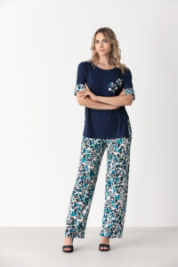 Completo T-Shirt Fiore e Pantalone Rose Tigrate Blu karismashop