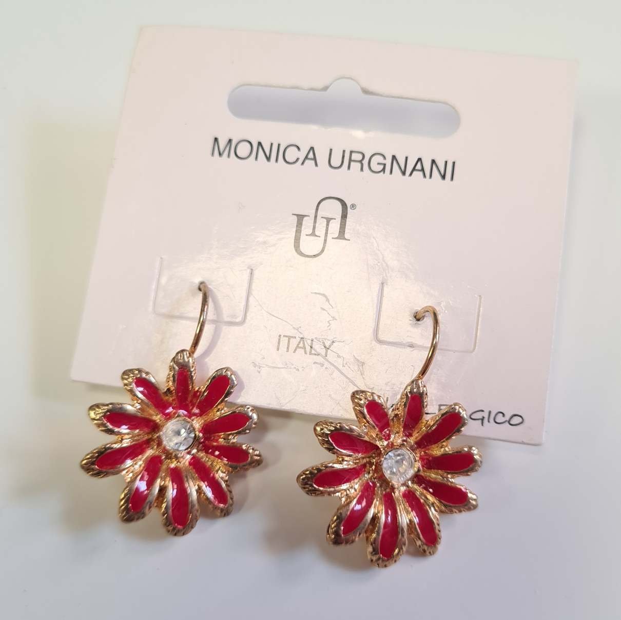 Orecchini a Monachella Chiusa Finitura Dorata Fiore Rosso karismashop