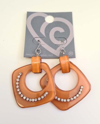 Orecchini a Monachella Aperta Pendenti Resina Squadrati Beige karismashop