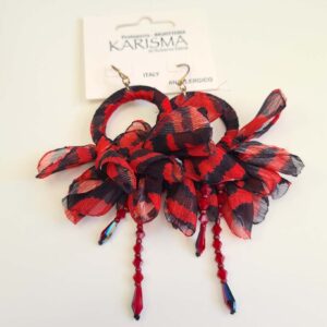 Orecchini a Monachella Aperta Tessuto Rosso Nero e Cristalli karismashop