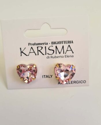Orecchini a Perno Cuore Cristalli Rosa karismashop