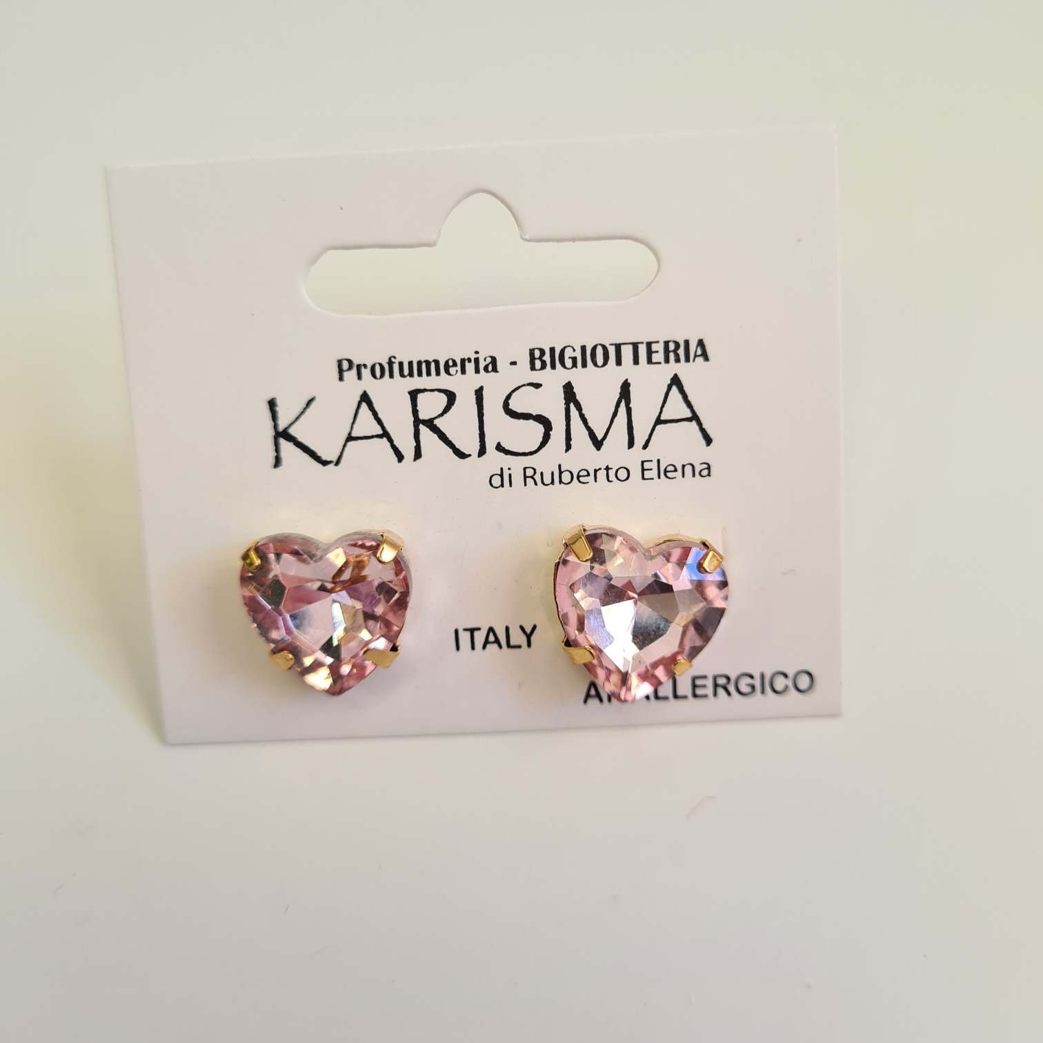 Orecchini a Perno Cuore Cristalli Rosa karismashop