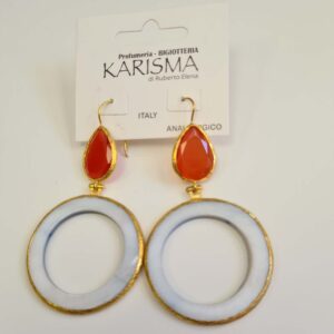 Orecchini a Monachella Aperta Madreperla Azzurra e Quarzo Arancio karismashop