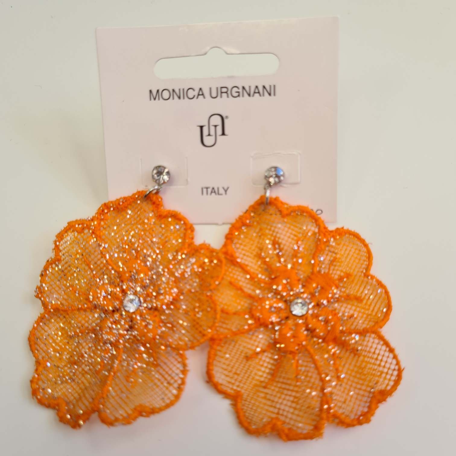 Orecchini a Perno Pizzo Arancio e Strass karismashop