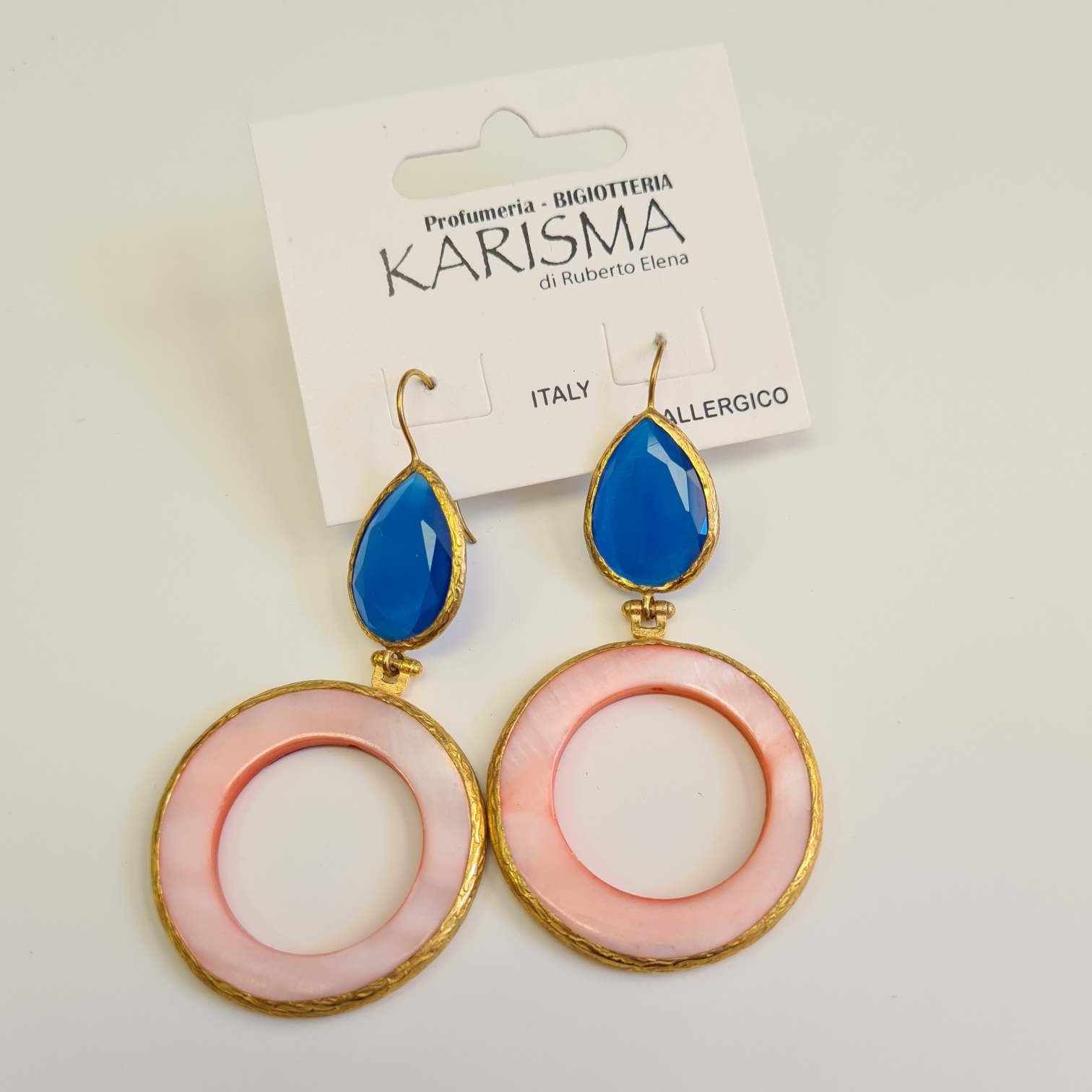 Orecchini a Monachella Aperta Madreperla Rosa e Quarzo Bluette karismashop