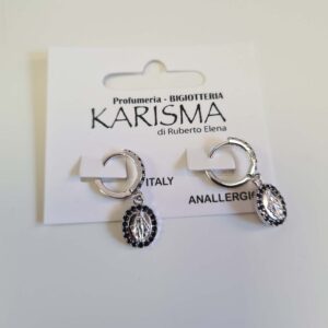 Orecchini a Cerchietto Acciaio Cromato Icona Strass Neri karismashop