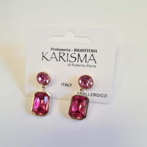 Orecchini a Perno Acciaio Dorato Cristalli Fucsia karismashop