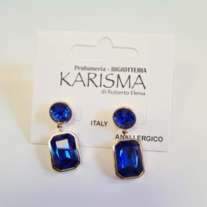 Orecchini a Perno Acciaio Dorato Cristalli  Blu karismashop