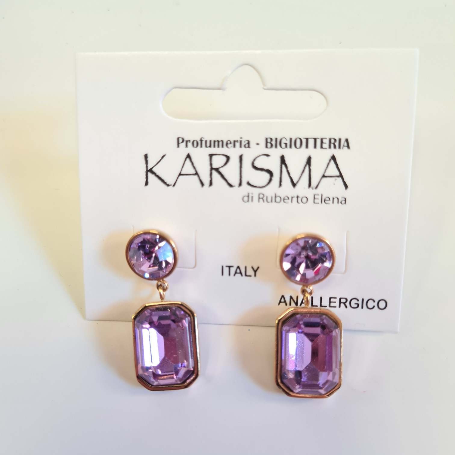 Orecchini a Perno Acciaio Dorato Cristalli Lilla karismashop