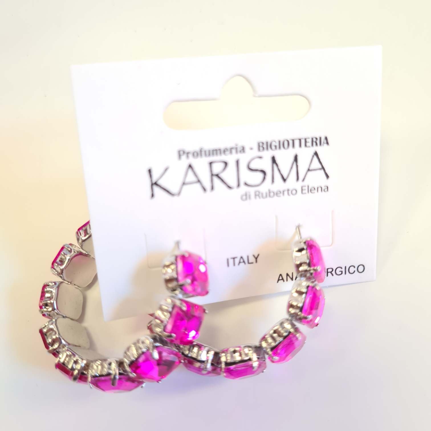 Orecchini a Cerchio Cristalli Fucsia karismashop