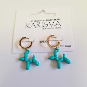 Orecchini a Cerchietto Acciaio Dorato con Strass e Pendente Cagnolino Verniciato Tiffany karismashop