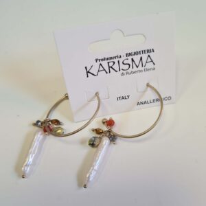 Orecchini a Perno Semicerchio Pendente Madreperla e Cristalli Karismashop