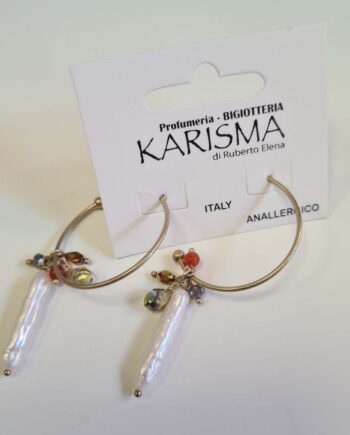 Orecchini a Perno Semicerchio Pendente Madreperla e Cristalli Karismashop
