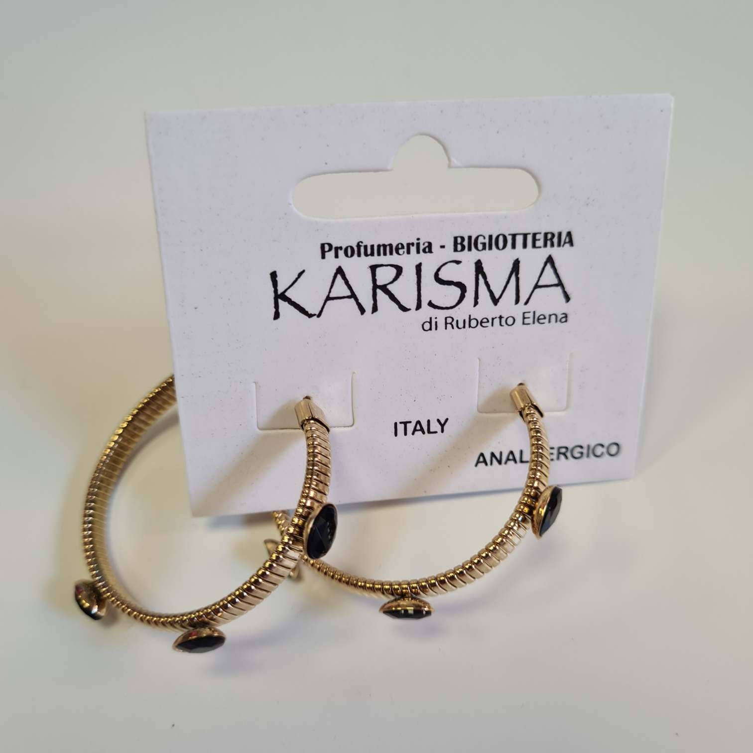 Orecchini a Perno Semicerchio Dorato Navette Strass Nero karismashop