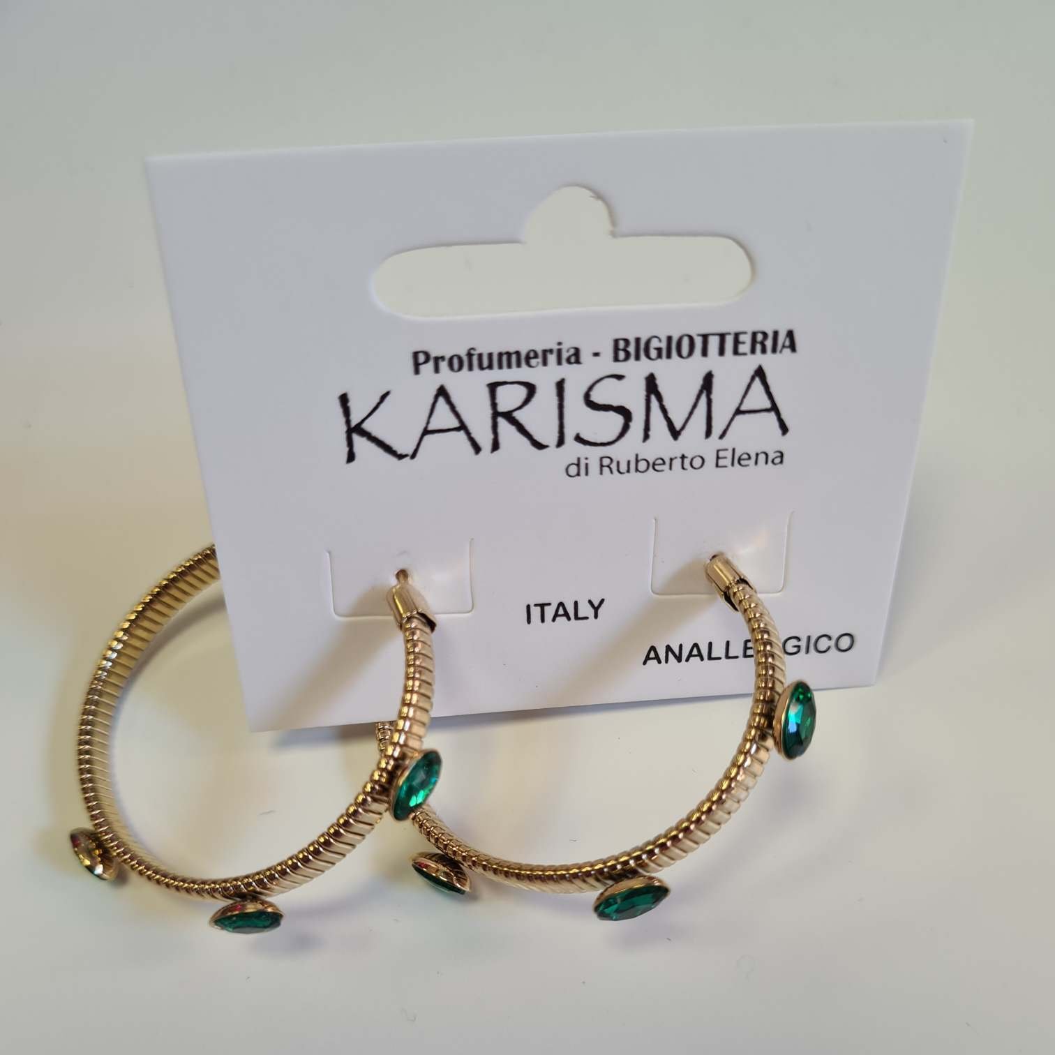 Orecchini a Perno Semicerchio Dorato Navette Strass Verde karismashop