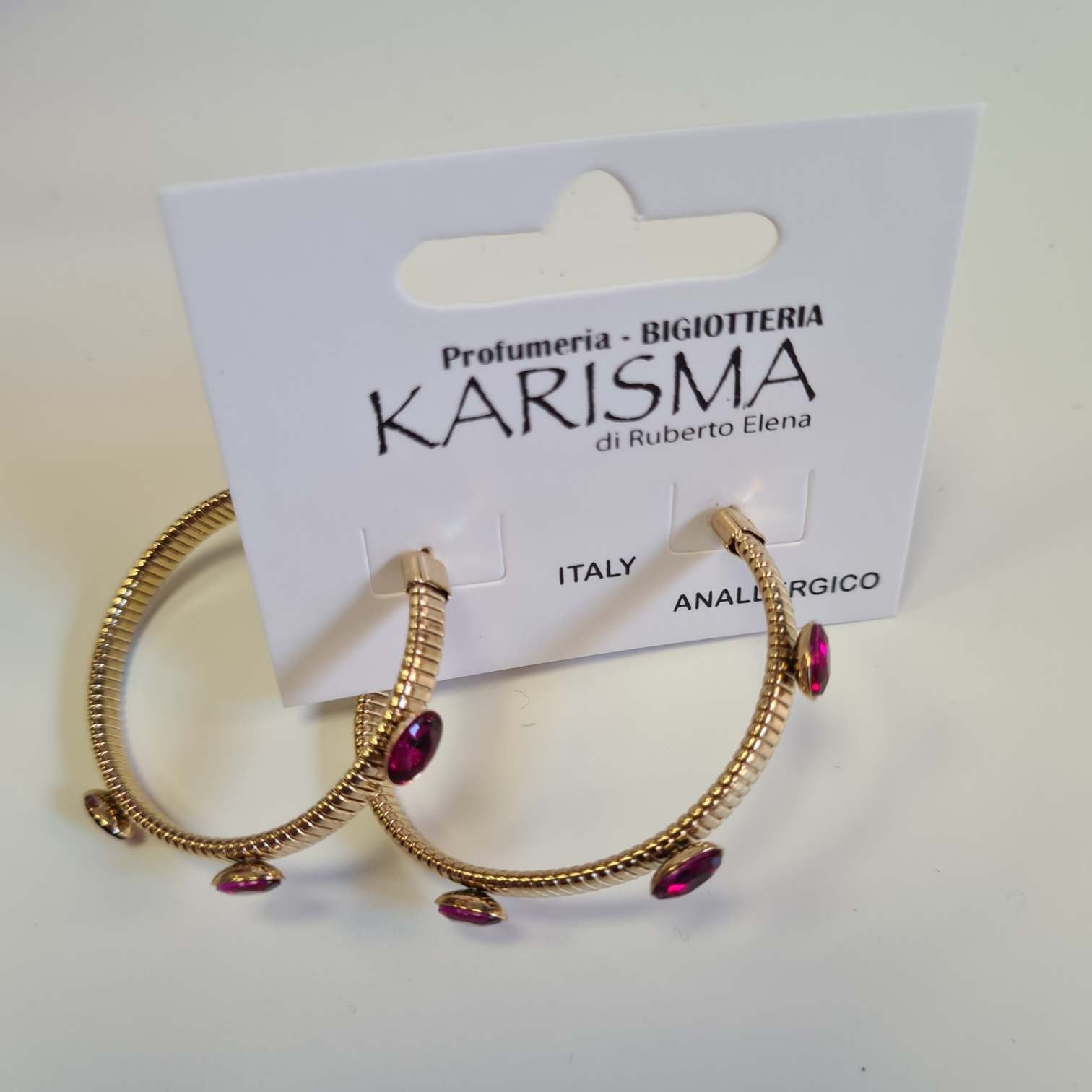 Orecchini a Perno Semicerchio Dorato Navette Strass Fucsia karismashop