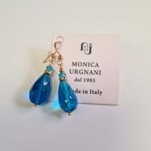 Orecchini a Monachella Aperta Dorata Cristallo a Goccia Azzurro karismashop