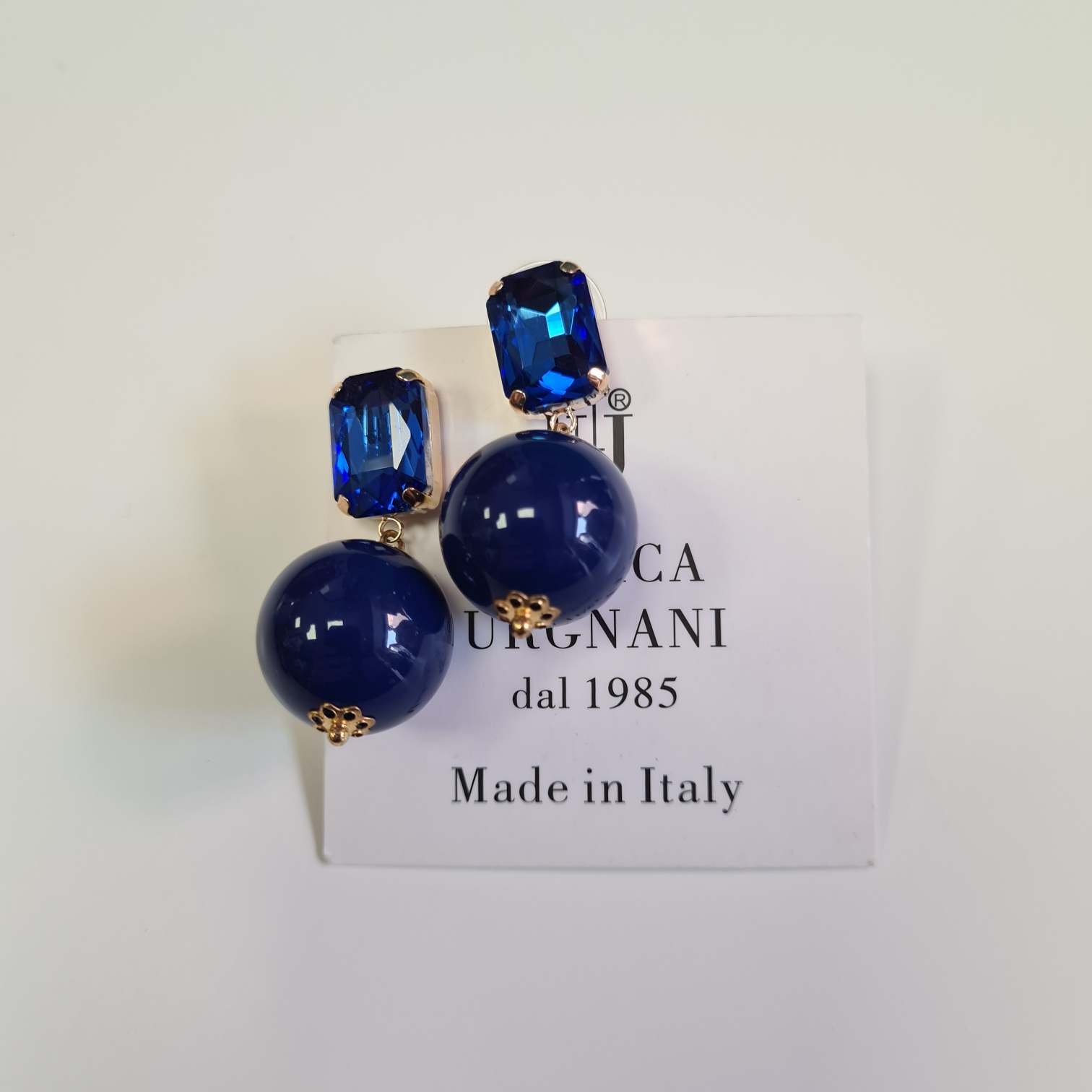 Orecchini a Perno Sfera Resina Cristallo Blue karismashop