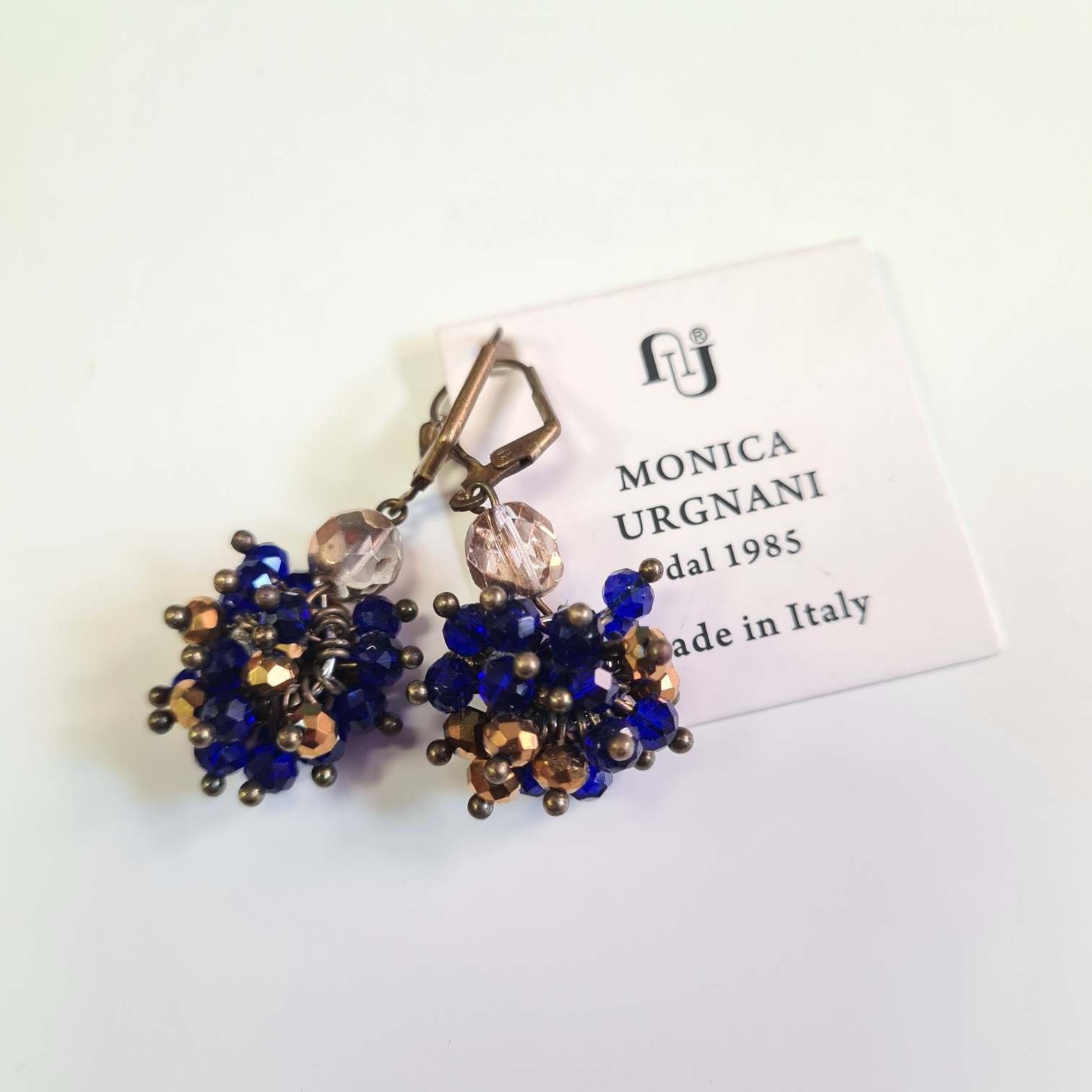 Orecchini a Monachella Chiusa Cristalli Blu e Bronzo karismashop