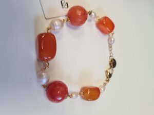 Bracciale Chiusura Moschettone Pietre Durre Agate Arancio Perle di Fiume karismashop