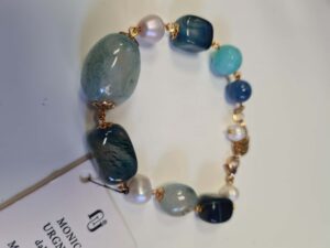 Bracciale Chiusura Moschettone Pietre Durre Agate Blue Perle di Fiume karismashop